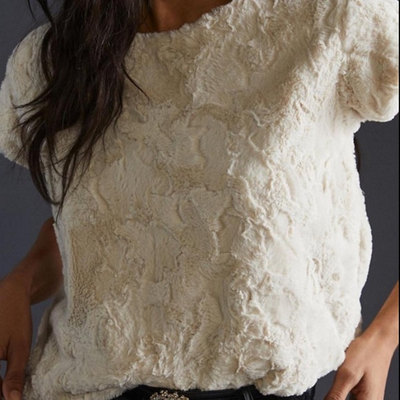 Anthropologie Maeve Faux Fur Tee in Cream - Picture 2 of 13